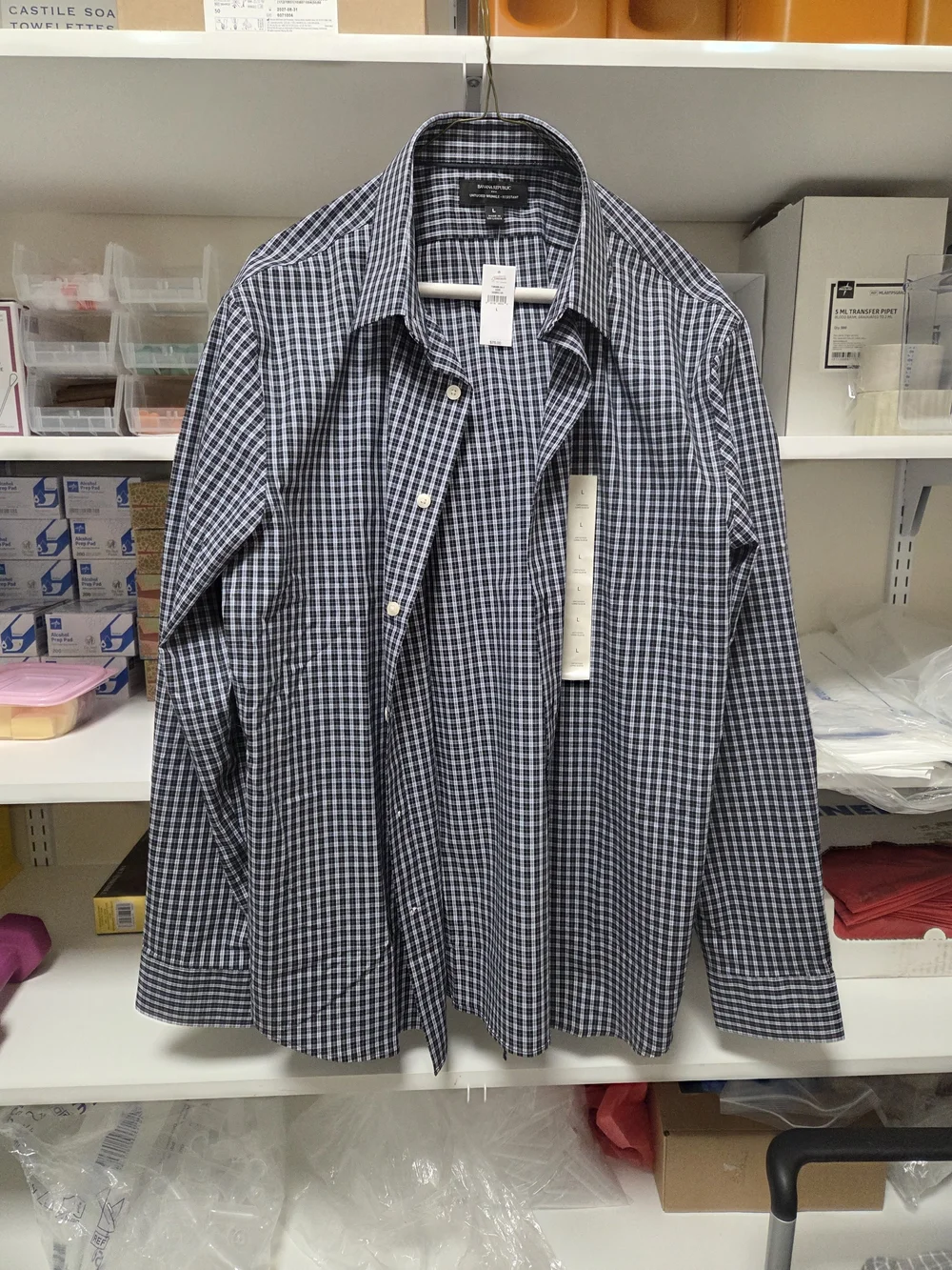 Banana Republic Navy and White Check Button-Down Casual Shirt